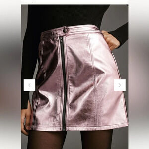 NWT new Anthropologie 4SI3NNA metallic moto mini skirt XS pink zipper front